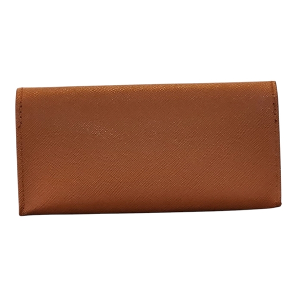 Tory Burch Saddle Brown Saffiano Leather Eyeglass Case Gold Logo - Picture 3 of 8